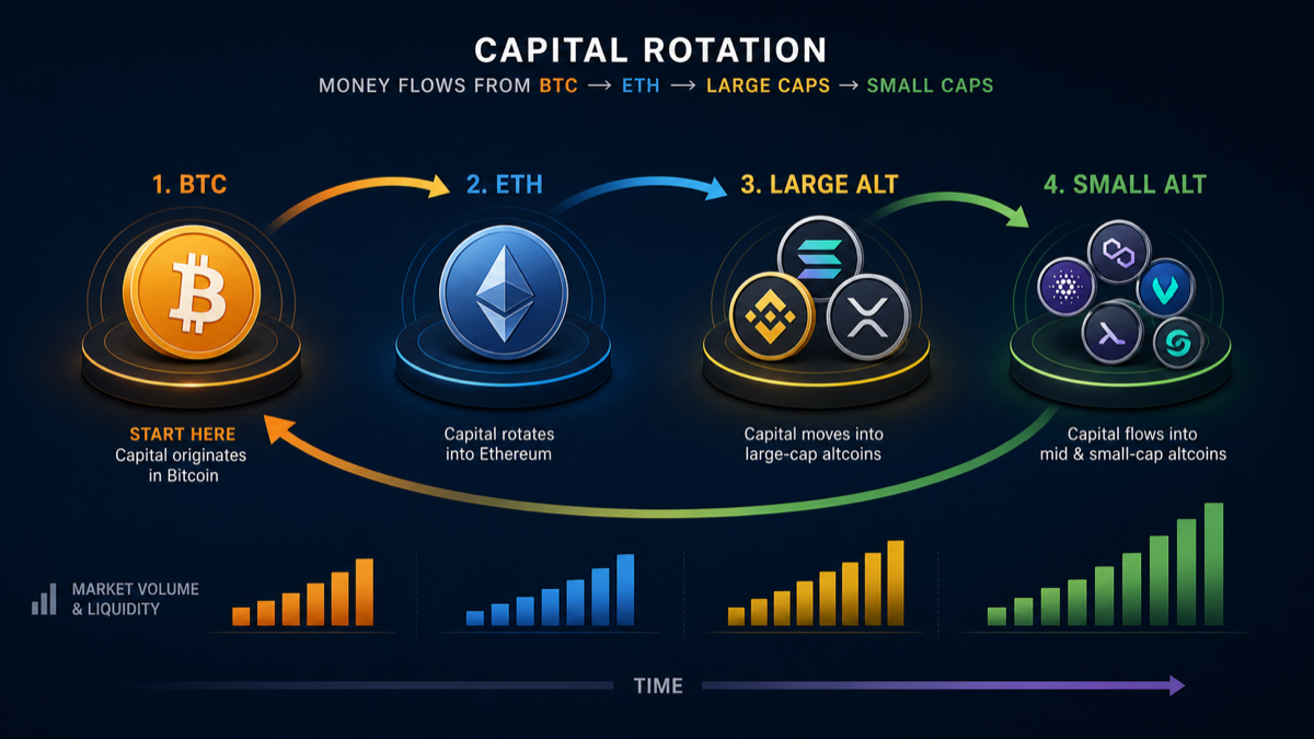 자금은 BTC, ETH, 대형 알트, 중소형 알트로 순환한다