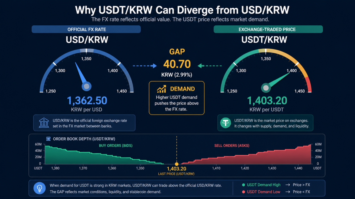 USD/KRW와 USDT/KRW 차이는 국내 달러성 수요를 보여준다